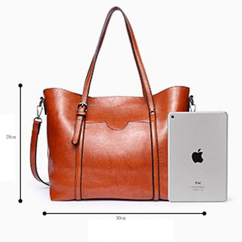 HBP womens purses handbags Oil Wax Leather Large Capacity Tote Bags Casual Women Shoulder Bag blue