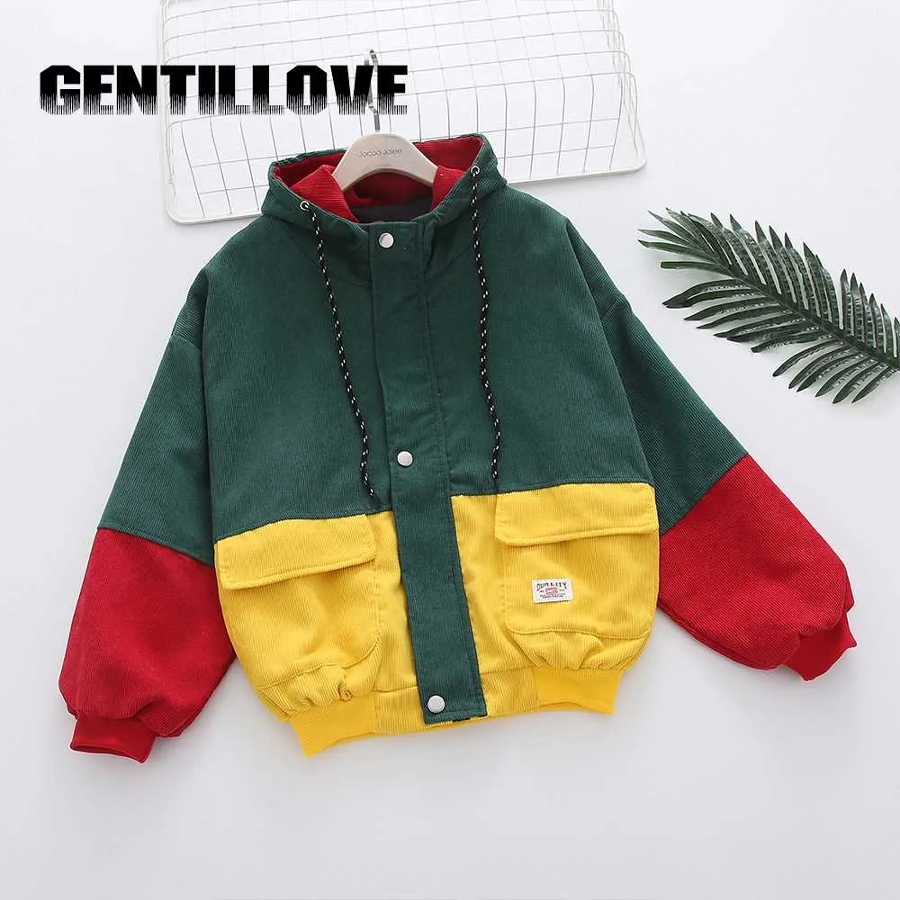 2019 Mode Höst Vinter Outwear Vintage Corduroy Jacka Kvinnor Patchwork Drawstring Hit Färg Långärmad Jackor Casual Coat