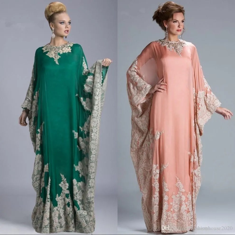 Elegant Arabic Kaftan Modest Evening Dresses with Free Sleeves Appliqued Lace Formal Occasion Party Dresses Dubai Abaya Custom Made