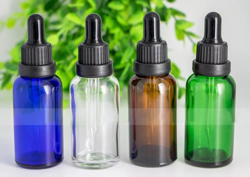 440pcs Lot E juice 30ml Amber Blue Green Clear Glass Essential Oil Bottles Wholesale Glass Eye Dropper Bottle 30 ml For Cosmetic