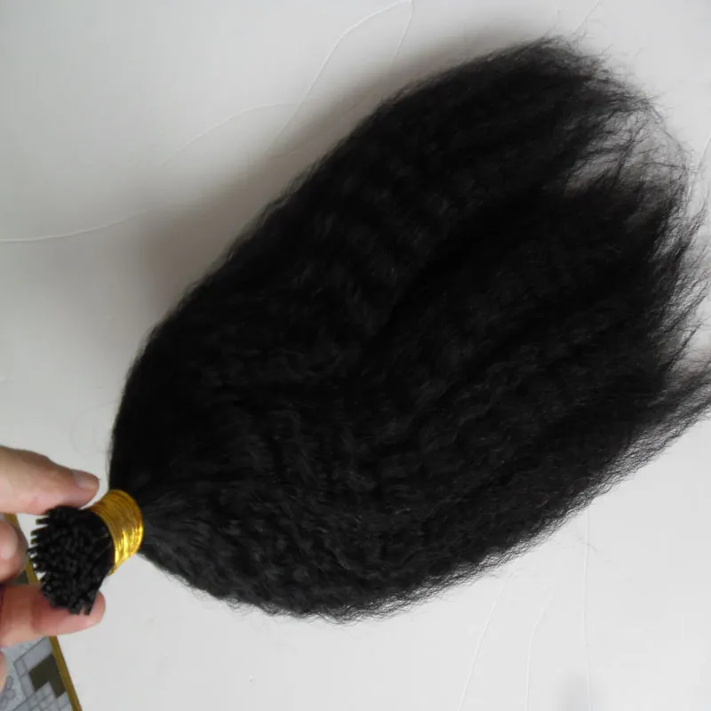 14 "18" 20 "22" 24 "grossier yaki Remy kératine i Tip crépus raides Extensions de cheveux pré naturels Extension de cheveux humains 100 pièces