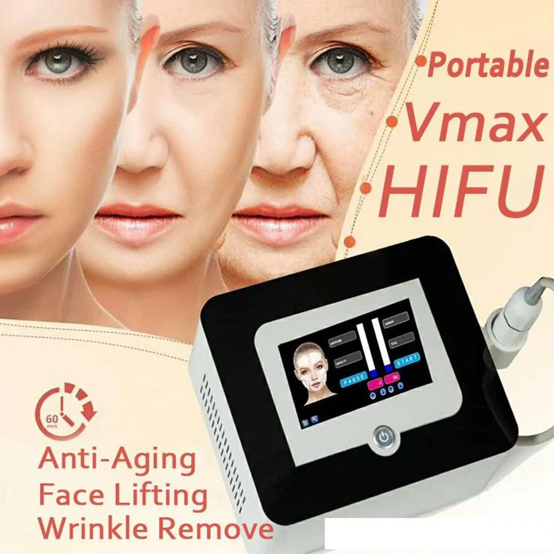 Professionell hög intensitet fokuserad ultraljud hifu vmax maskin ansikte lyft anti aging rynk borttagning kropp bantning skönhetsutrustning