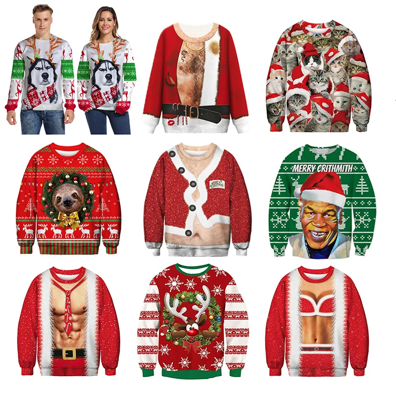 Mäns Tröja Pull Homme Ugly Christmas Sweater Santa Claus 3D Loose Hoodie Män Kvinnor Jultröja Män Dra Noel Homme LY191202