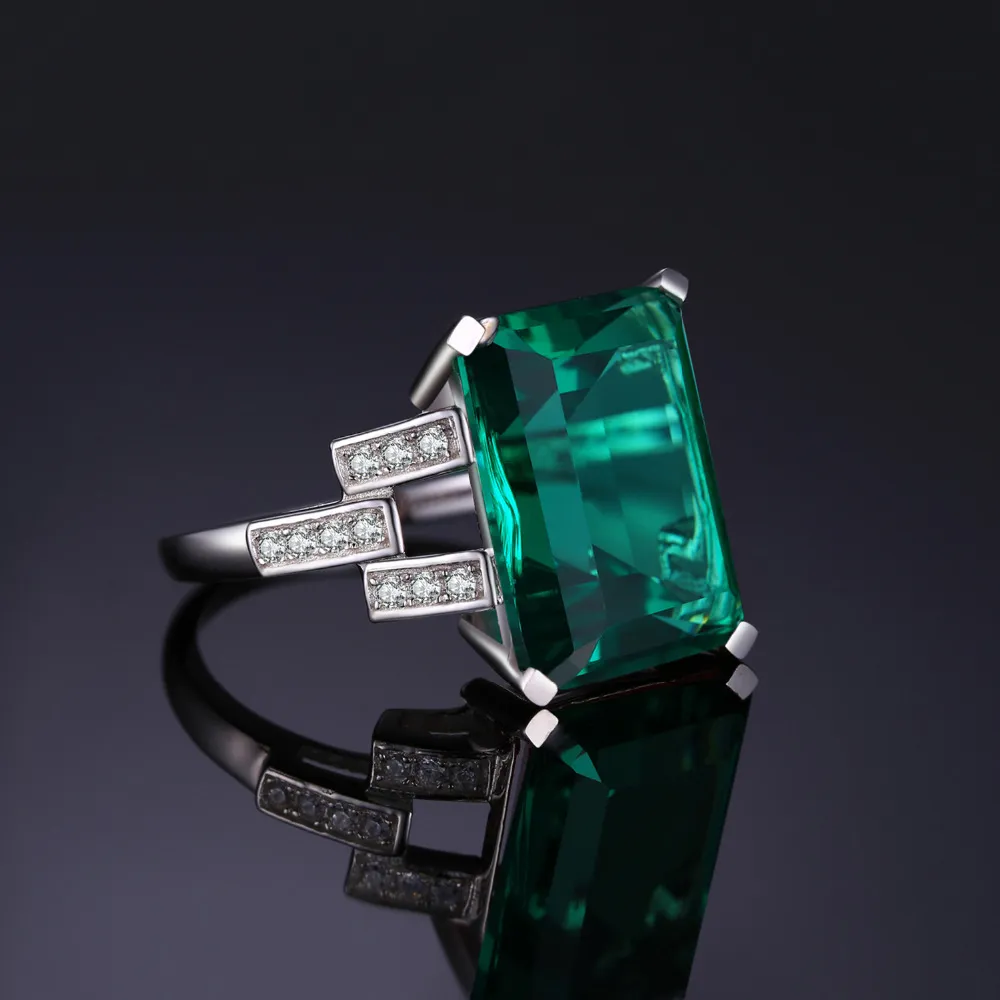 Fashion- Luxury 5.9ct Created Green Emeralds Cocktail Ring Pure 925 Sterling Silver Engagement Vintage Jewelry
