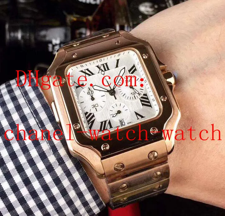 2 Stil Ücretsiz Kargo 100 XL 40mm 18K Rose Gold Japonya Çok Fonksiyonlu Kronograf Kuvars Hareketi Erkek Saatler Erkek kol saati