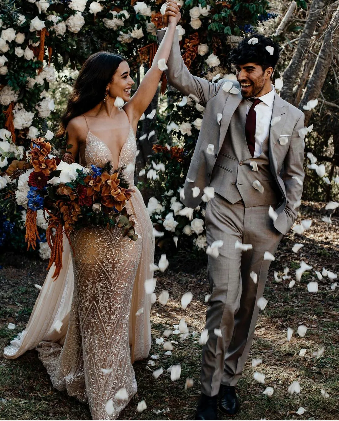 champagne wedding dress with groom Navy, Champagne, Gold & White Chic Wedding By Emily Figurelli