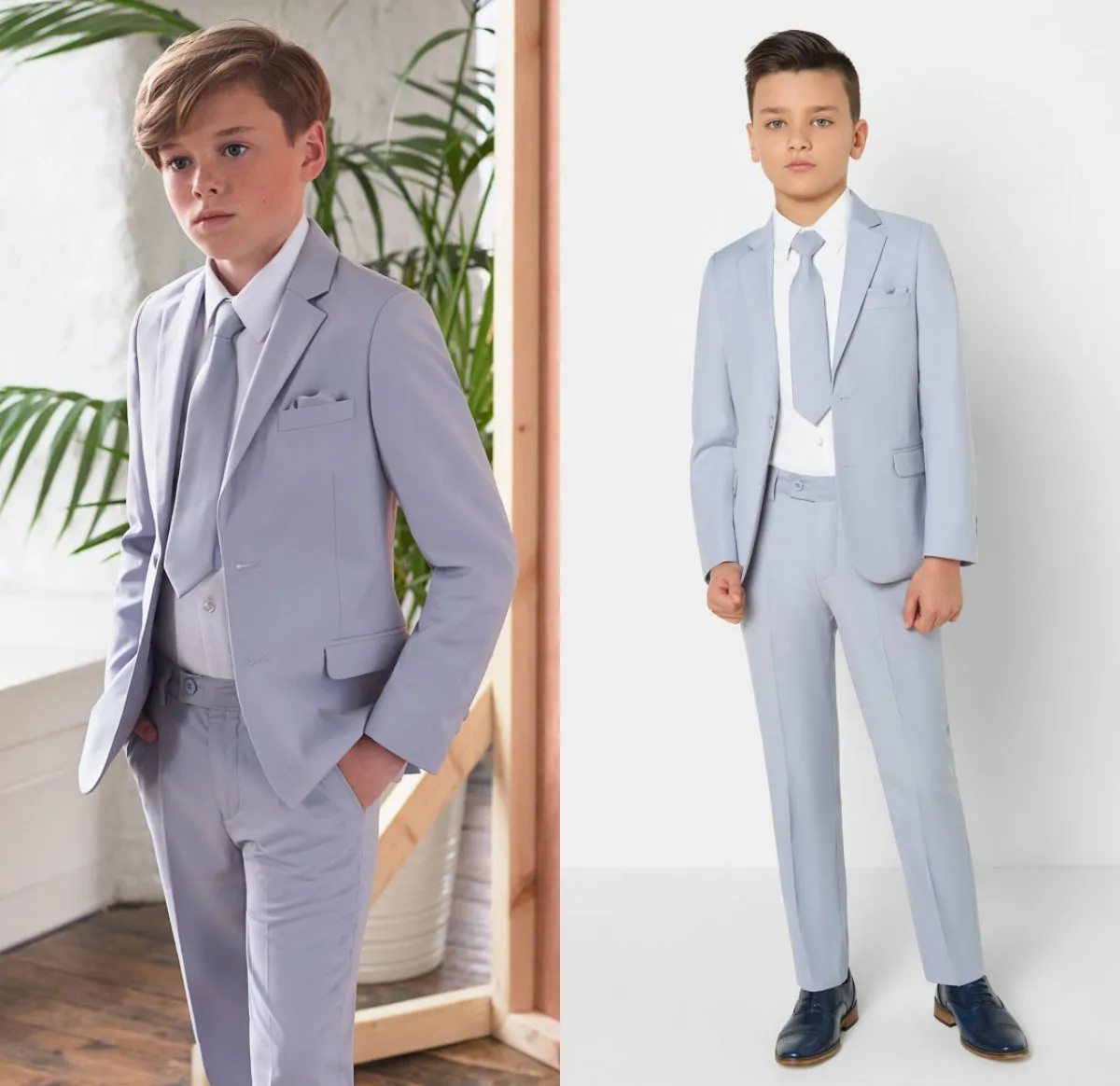 Hellblaue formelle Anzüge für kleine Jungen, Abendessen-Smoking für Hochzeit, Party, Junge, Trauzeugen, Kinder, Kinder, Abschlussball-Anzug, formelle Kleidung (Jacke + Hose)