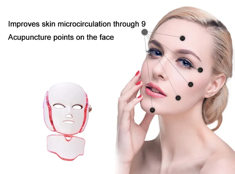 7 цветов Светодиодная маска для лица для омоложения кожи Ance Удаление PDT Фототерапевтическое лицо и шея с микротоком