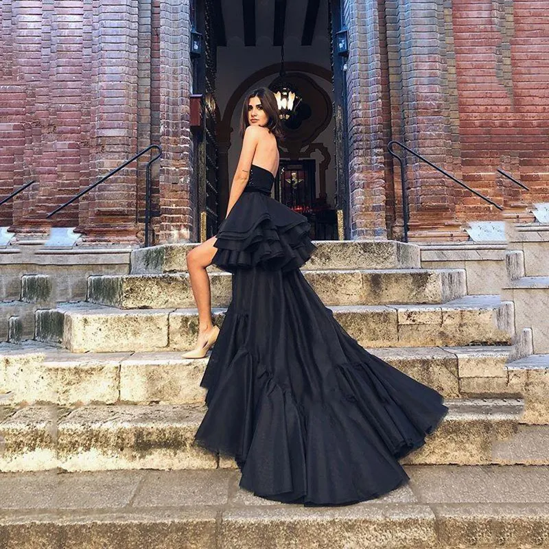 Chic Black Sequin High Low Black Gown For Wedding With Chic Black Sequin High Low Black Gown For Wedding With