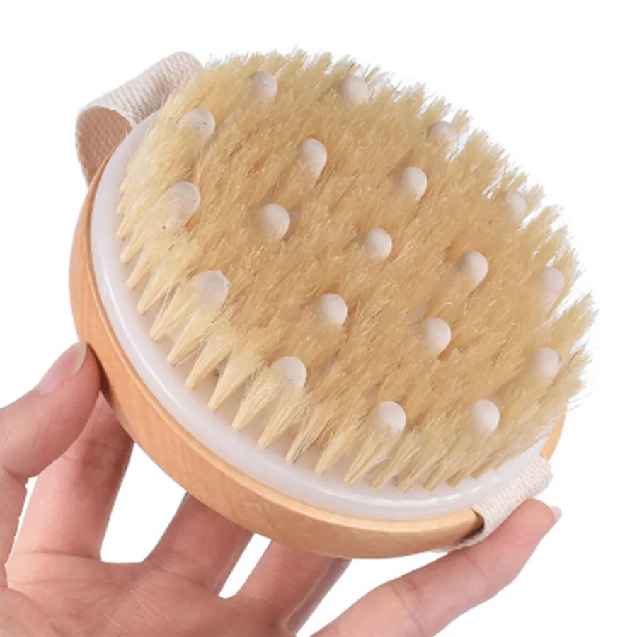 Brosse à poils naturels douche exfoliation Massage du corps pour enlever le teint ternir la peau morte outil de brosse de bain RRA1520