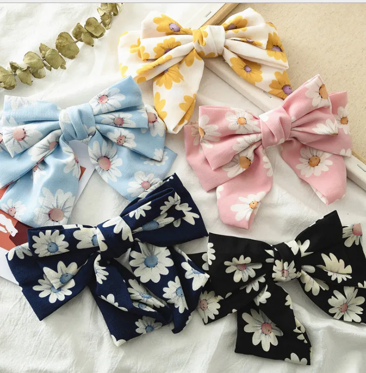 Fashion Girls Chiffon Bows Hairpins Fresh Style Floral Stampato a tre strati Bows Capelli per bambini Barrette Bows Bows Women Accessori per capelli Y2302