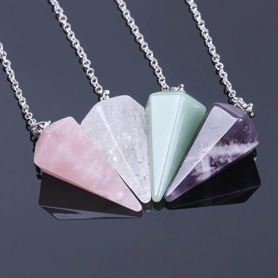 Cyy Stone Rose Quartz Crystal Pendulum Healing Quartz 12 Facet