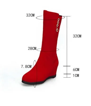 Plus size 34 to 40 41 42 43 red black wedge mid calf boots inviside height increased winter booties Come With Box