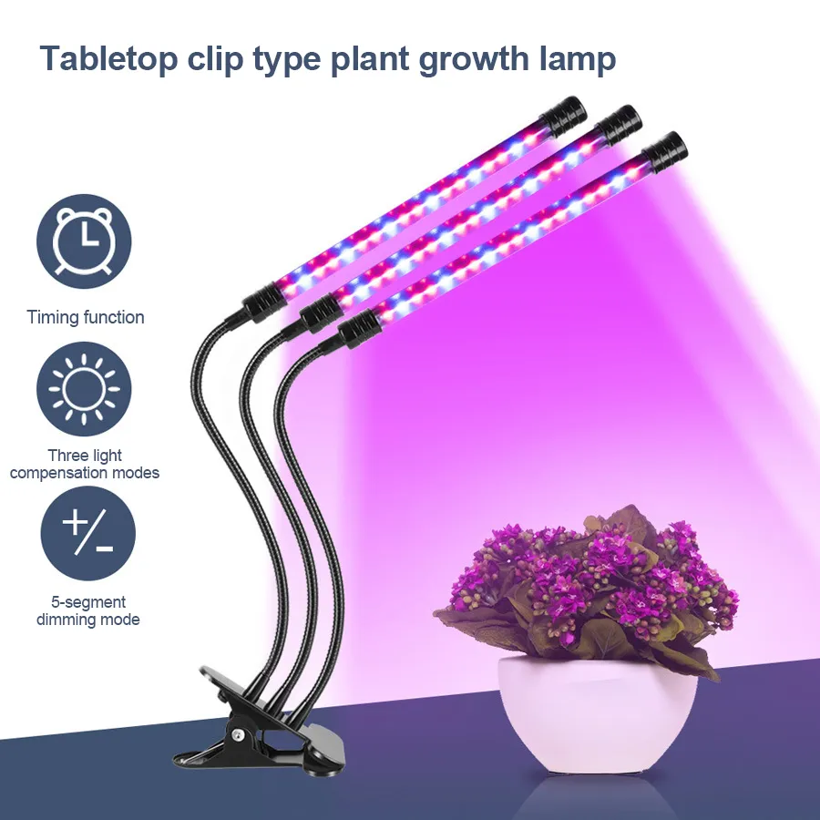 Tabletop Clip Type Växttillväxtlampa 5-segmentdämpningsläge Tre belysningslägen Super Bright LED-växtfyllning växer ljus