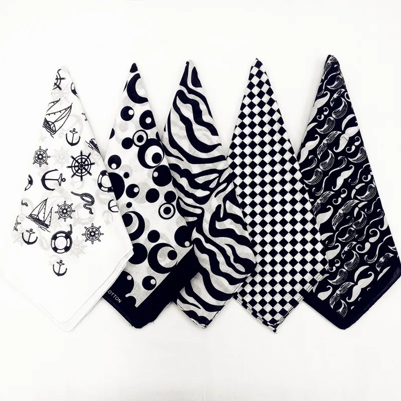 men's cotton handkerchief 54x54CM Pure Cotton Black and White Square Handkerchief Riding Outdoor Headscarf