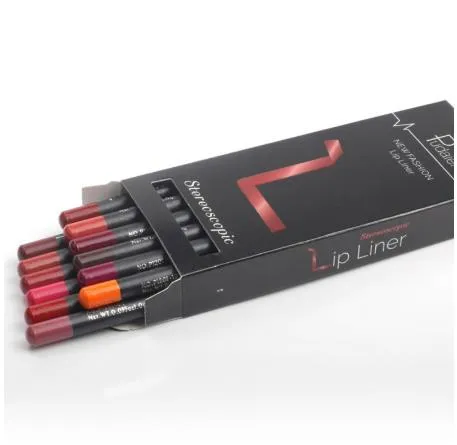 12 Farben / Set Lip Liner Bleistift stilvoll schwarz Farbe sexy matte stick wasserdicht dauerhaft Schönheit Makeup Kosmetik