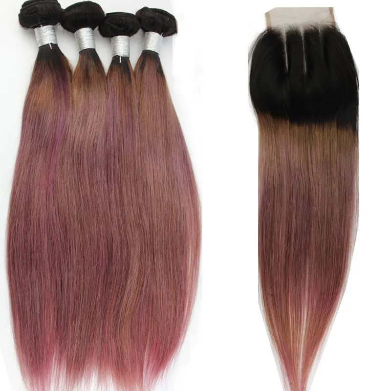 Dusty Purple Menselijk Haarbundels met Sluiting Rechte Braziliaanse 100% Maagdelijk Menselijk Haar Weave met Sluiting 10-28 Inch