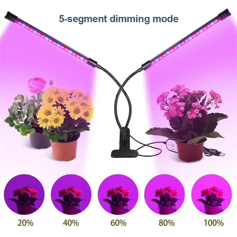 Tre belysningslägen Full Spectrum LED Grow Lights Clip Type Plant Grow Lamp Timed Loop Stepless Dimming Färgväxt Växtlampa LED005