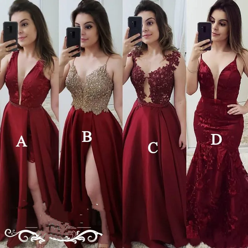 2019 Borgoña Satén Exquisitos Apliques Vestidos De Fiesta Largos Para Mujeres Una Línea Sirena Vestido Noche Formal Vestido De Fiesta De 120,68 € | DHgate