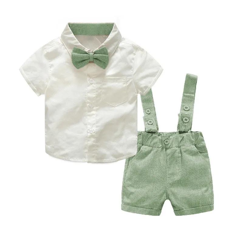 Baby Boy Roupas Set 2018 New Summer Infant Boys Boys Laço Laço Camisas + macacões 2PCS Outfit Sets Bebes Gentlemen Suit