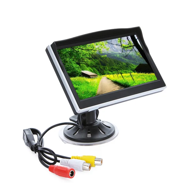 Freeshipping Car Monitor Display 5 tums Kamera TFT LCD-skärm Digital Färg Bakifrån Monitor Support VCD DVD GPS-kamera med 2 videoingångar