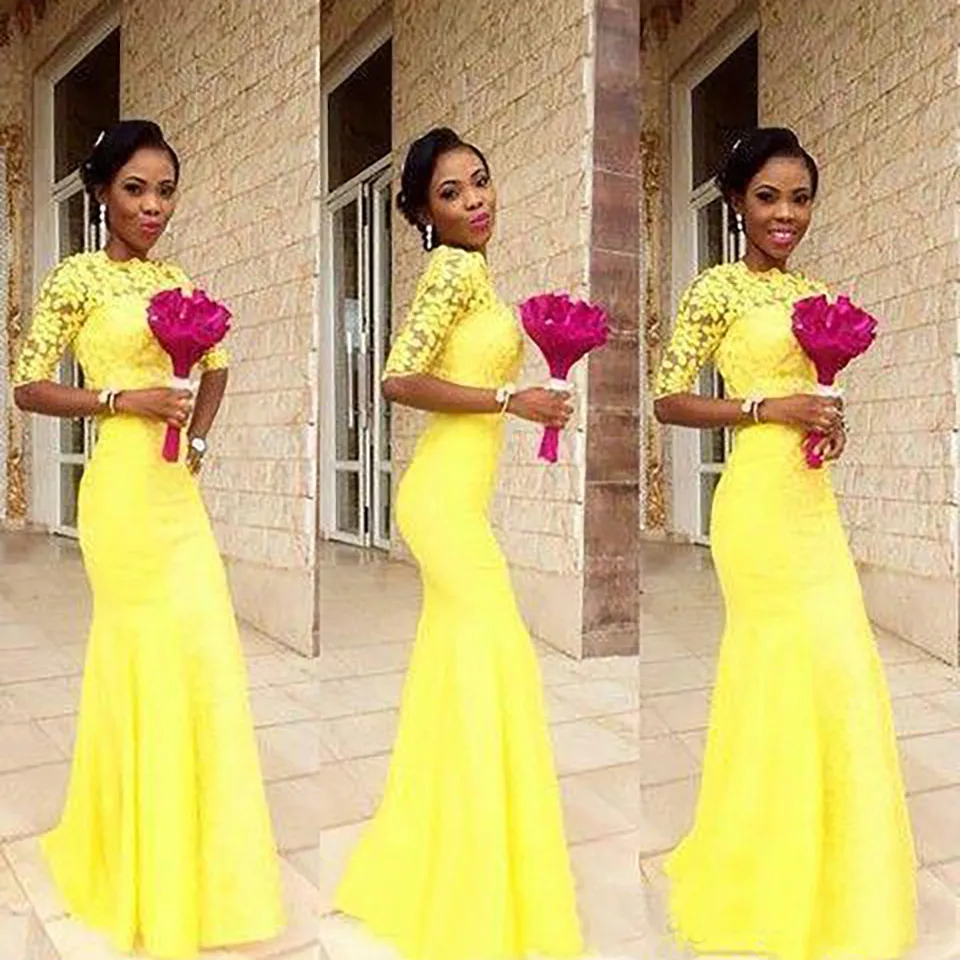 New Style African Black Mermaid Bridesmaid Dresses with Lace Formal Wedding Guest Maid of Honor Gown Half Sleeves Prom Gowns BD8966