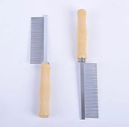 Pet Rake Grzebień Pet Dog Kot Hair Grooming Trymer Rake Grzebień Pies Kot Szpilki Ze Stali Nierdzewnej Drewniana Rękojeść Szczotka do czyszczenia psów