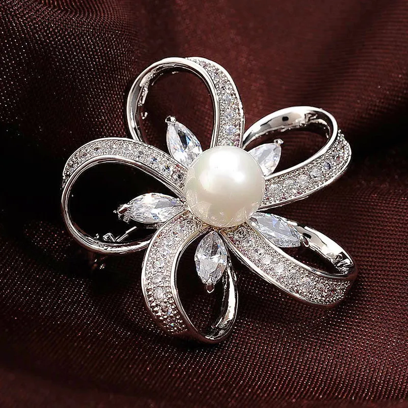 Wholesale- brooch designer brooches jewelry fashion zircon setting pins pearl brooches Titanium with silver plated for men and women NE999-5