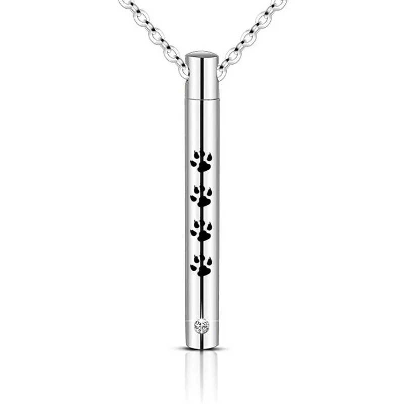 Yinplsmemory Pet Cremation Jewelry - Stainless Steel Paw Print Pendant For Ashes, Memorial Keepsake