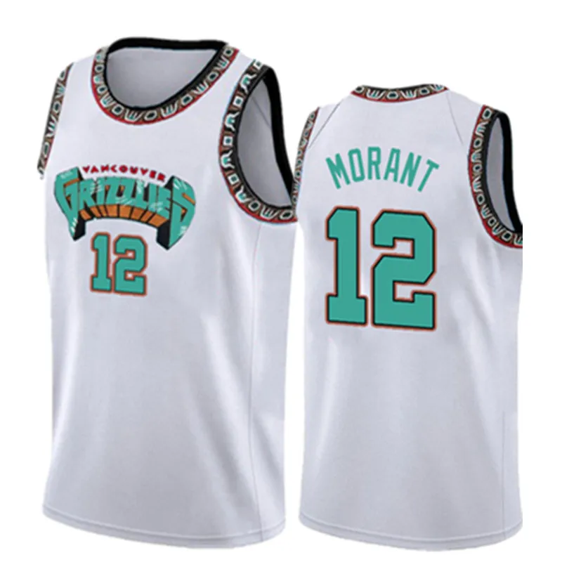 12 ja Morant Basketball Jerseys cosidos Logos de alta calidad Green Grey Blanco Negro 333 S M L XL XXL