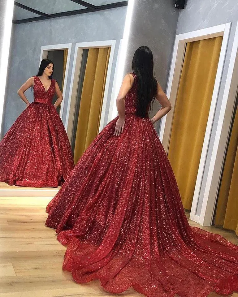 Prom Dresses Long Red Evening Dresses Glitter — Bridelily