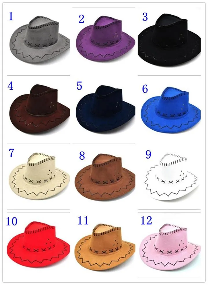 Chapeau de cowboy Nouveau look en daim Far West Déguisements Hommes Ladys Cowgirl Unisexe Adulte Femmes Hommes Enfants Visière Chevalier Large Bord Chapeaux