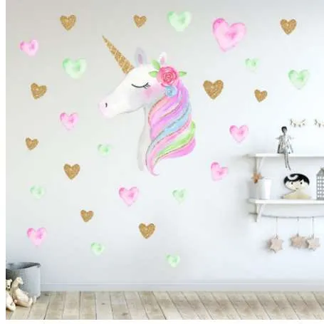 Cartoon Cute Unicorns Star Heart Wall Stickers Nordic Style Kids Room Livingroom Decor DIY Home Stickers murali Sticker