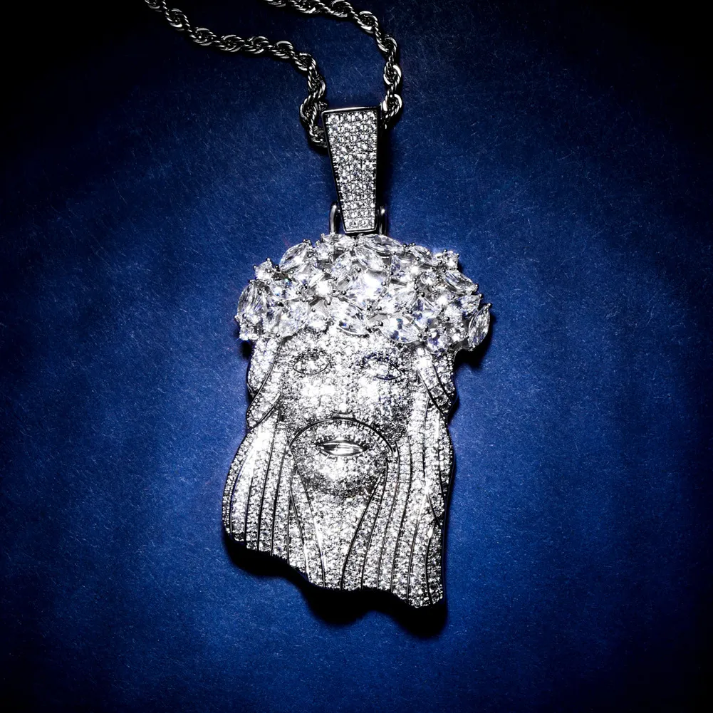 Иисус Кусок Мужская подвеска драгоценности Hip Hop Роскошная Bling Алмазная Iced Out Подвеска кубинский Link Chain Рэпер Золото Серебро Мужские аксессуары