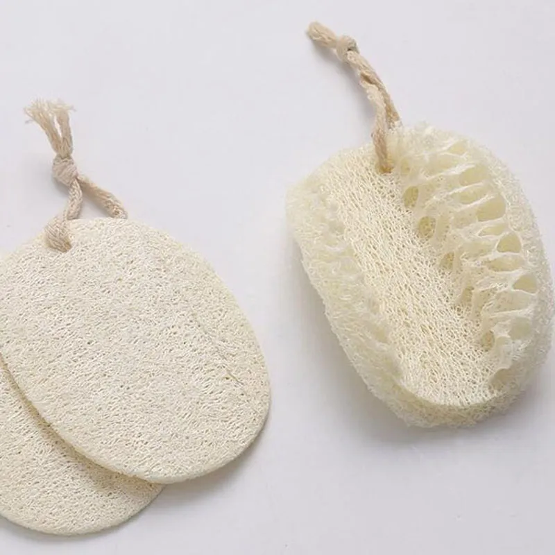 Naturlig loofah pad med rep naturliga loofah svampbad duschkropp exfoliator skrubber kuddar med hängande bomulls rep