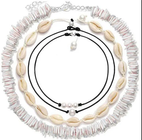 Vsco fille Puka puce coquille colliers perle charme collier ensemble main ornement plage coquillage Sautoirs cadeau de noël 4 pièces ensemble