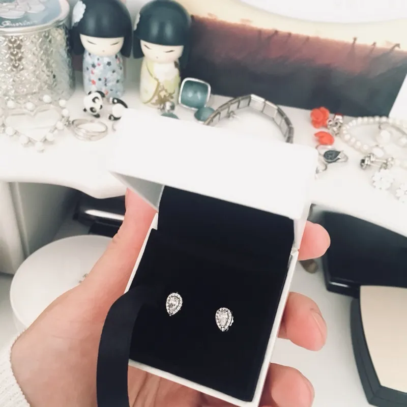 Brilhante Teardrop CZ Diamond Ring para Pandora prata esterlina 925 com caixa de senhoras originais brincos de presente de aniversário