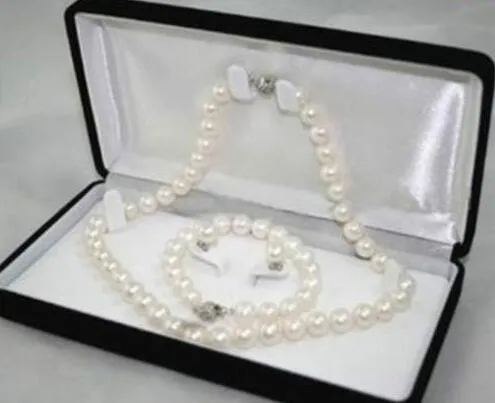 Best Buy pérola de jóias Hot Sale Natural White 9--10mm Akoya cultivadas pérolas pulseiras brincos colar definido.