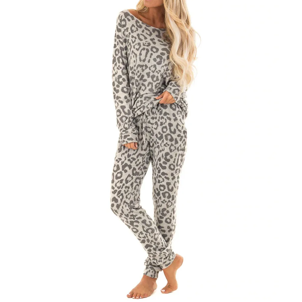 Ladies Winter Pyjamas Set: Womens Leopard Print Lounge Wear, Soft