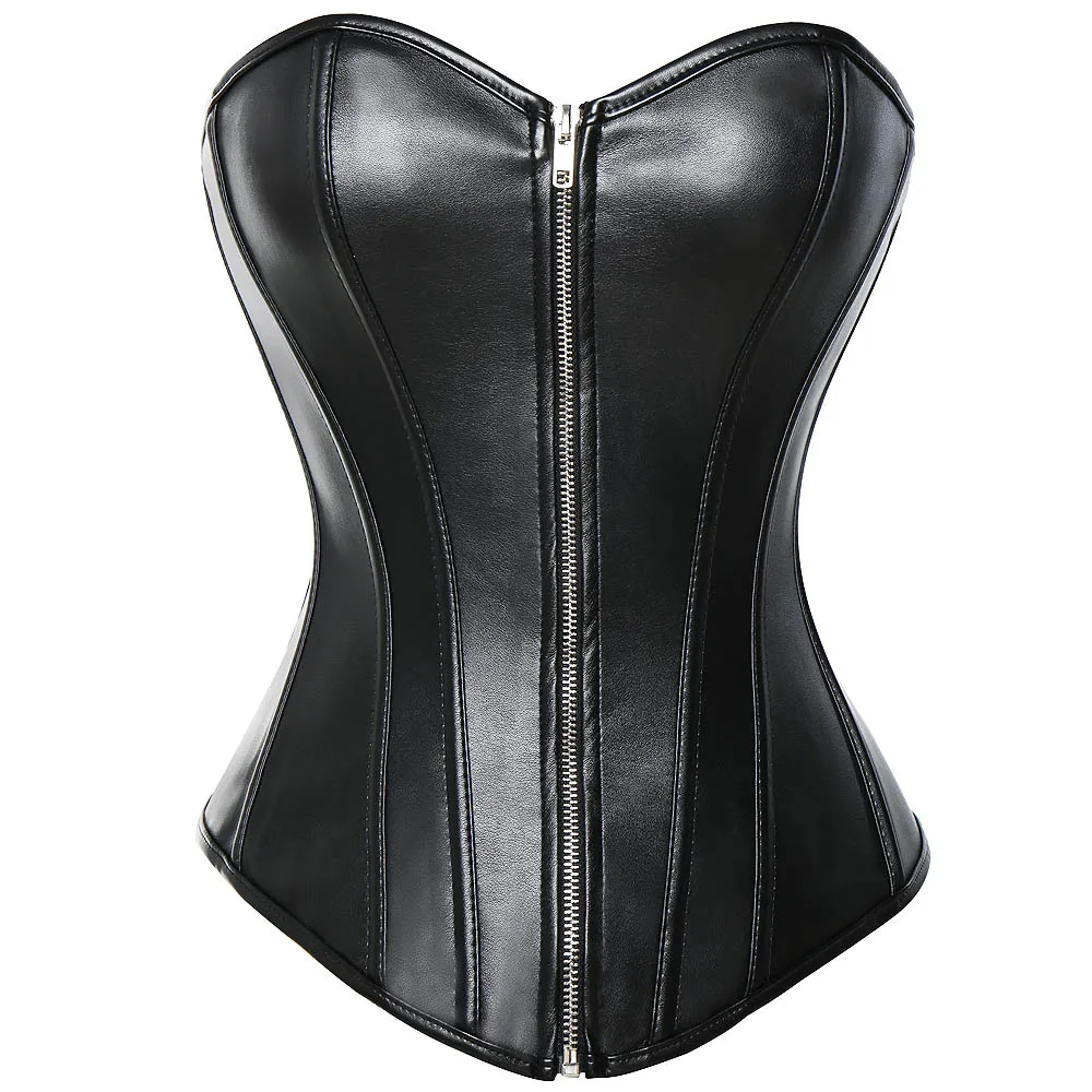 PVC Faux Leather Overbust Corset Bustier S-6XL Plus Size Vrouwen Front Zipper Corset Push Up BH Red Black LC5223