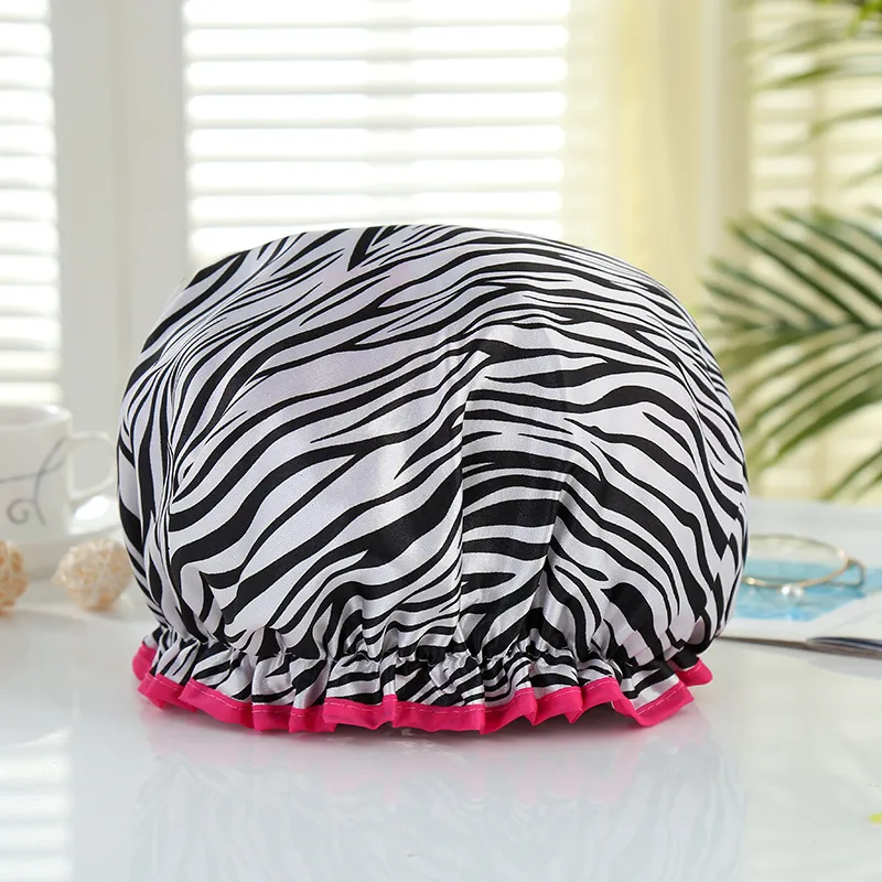 Double Layers Vattentät Dusch Keps Kök Rök LampaBlack Skydda Make-Up Head Hair Shampoo Cover Zebra Pattern