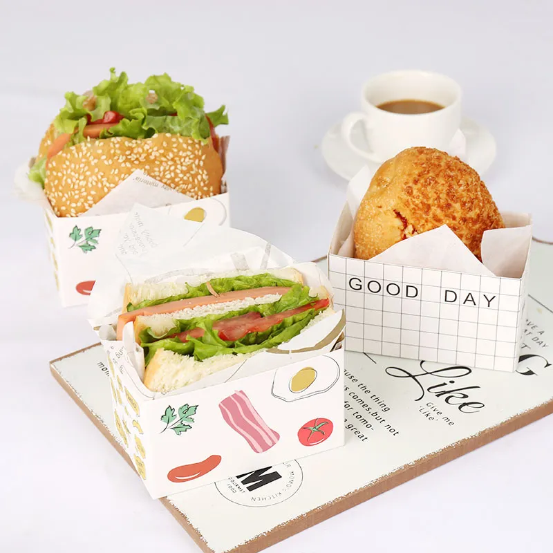 Hamburger Grade Vet Papier Fast Food Wrappers Wegwerp Gebakken Kip Biefstuk Take-out Voedsel Verpakking YQ01717