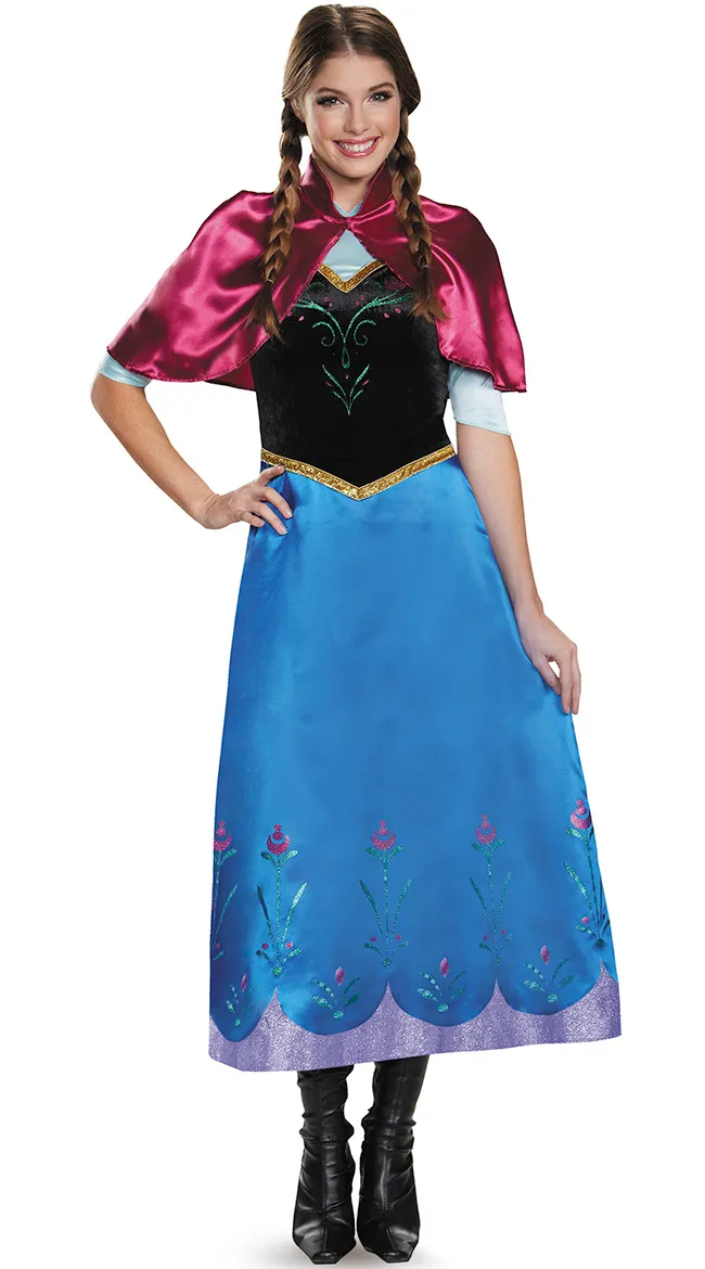 Volwassen sneeuw koningin anna jurk halloween prinses anna coronatie cosplay kostuum film feest vrouwen fancy dress fase outfits gratis verzending