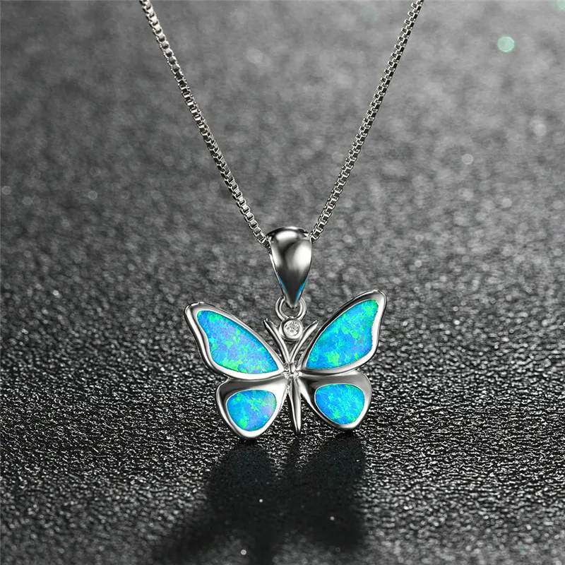 Butterfly Necklace, White or Blue Opal Butterfly Necklace, Silver Gold Rose  Gold | eBay