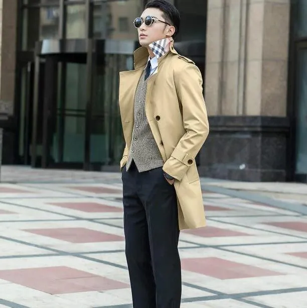 2019 nouveauté automne printemps mince sexy long trench-coat hommes double boutonnage survêtement hommes trench-coat vêtements ceinture S - 9XL