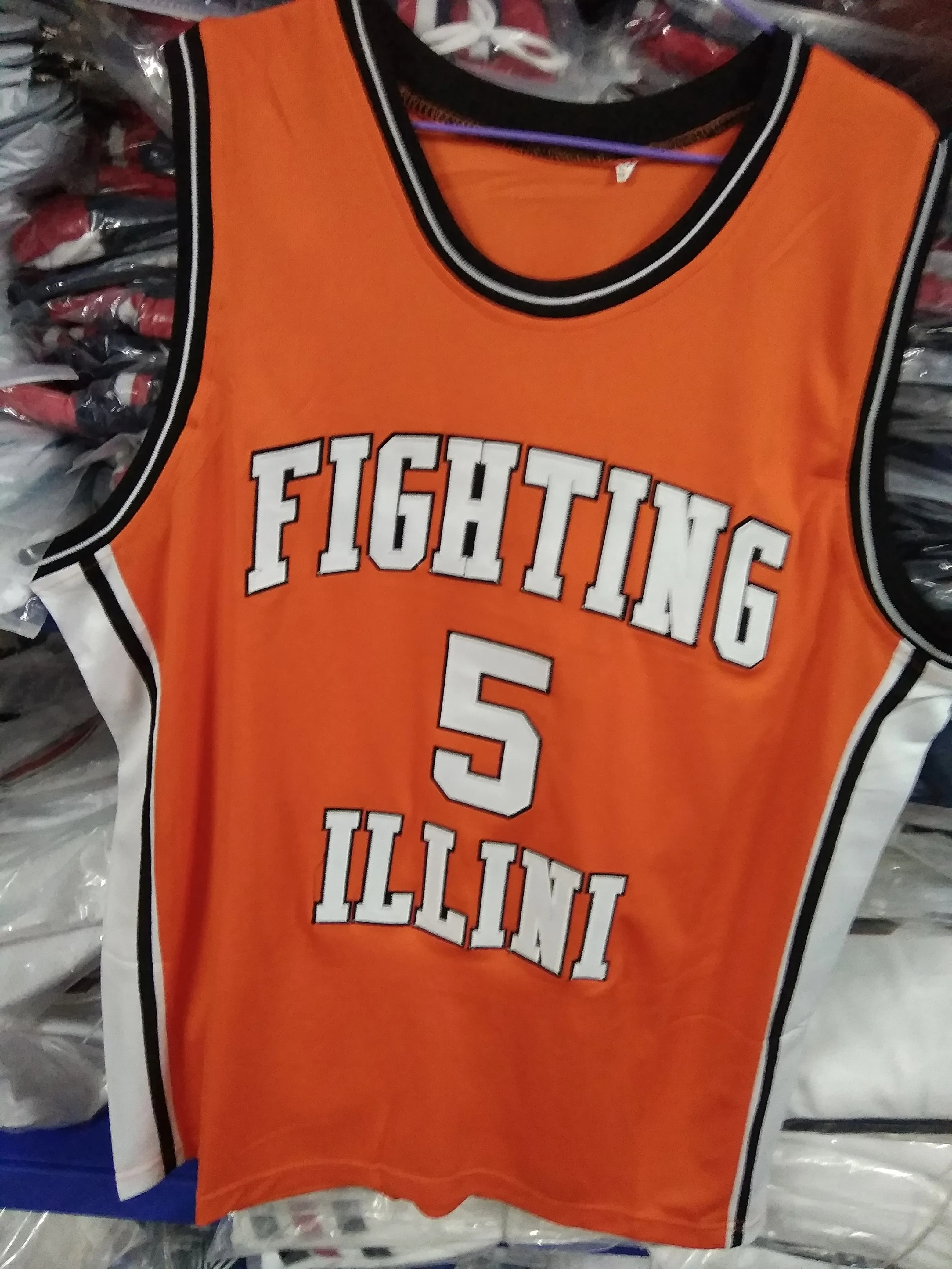 진짜 그림 Deron Williams # 5 Basketball Jersey Illinois 싸우는 Illini 대학 오렌지 화이트 레트로 남성 스티치 사용자 정의 번호 Jers