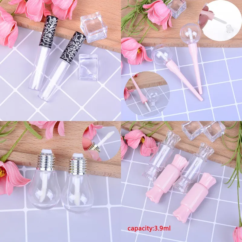 3.9ml Pembe Lolipop Ampul Şeker Tasarım Boş Dudak Parlatıcısı Tüp Dudaklar Şişe Fırça Konteyner Mini Doldurulabilir Şişe Lipgloss Tüp