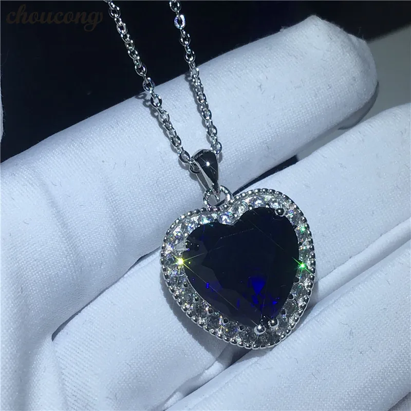 choucong Oceanheart shape Kate Winslet Necklace for women Bridal 5A Zircon Cz Real 925 Sterling silver Pendant with Necklace
