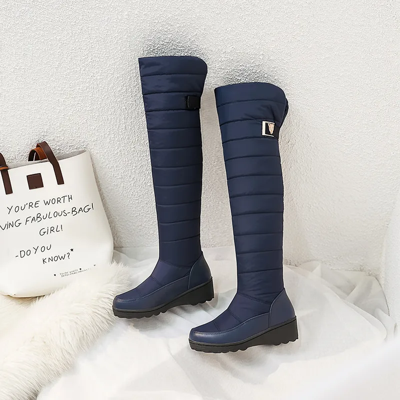 Hot Sale- Vrouwen Over de Kniekaarzen Vrouw Warm Bont Winter Dames Platform Wiggen Hakken Dij Hoge Laarzen Meisjes Schoenen 2019