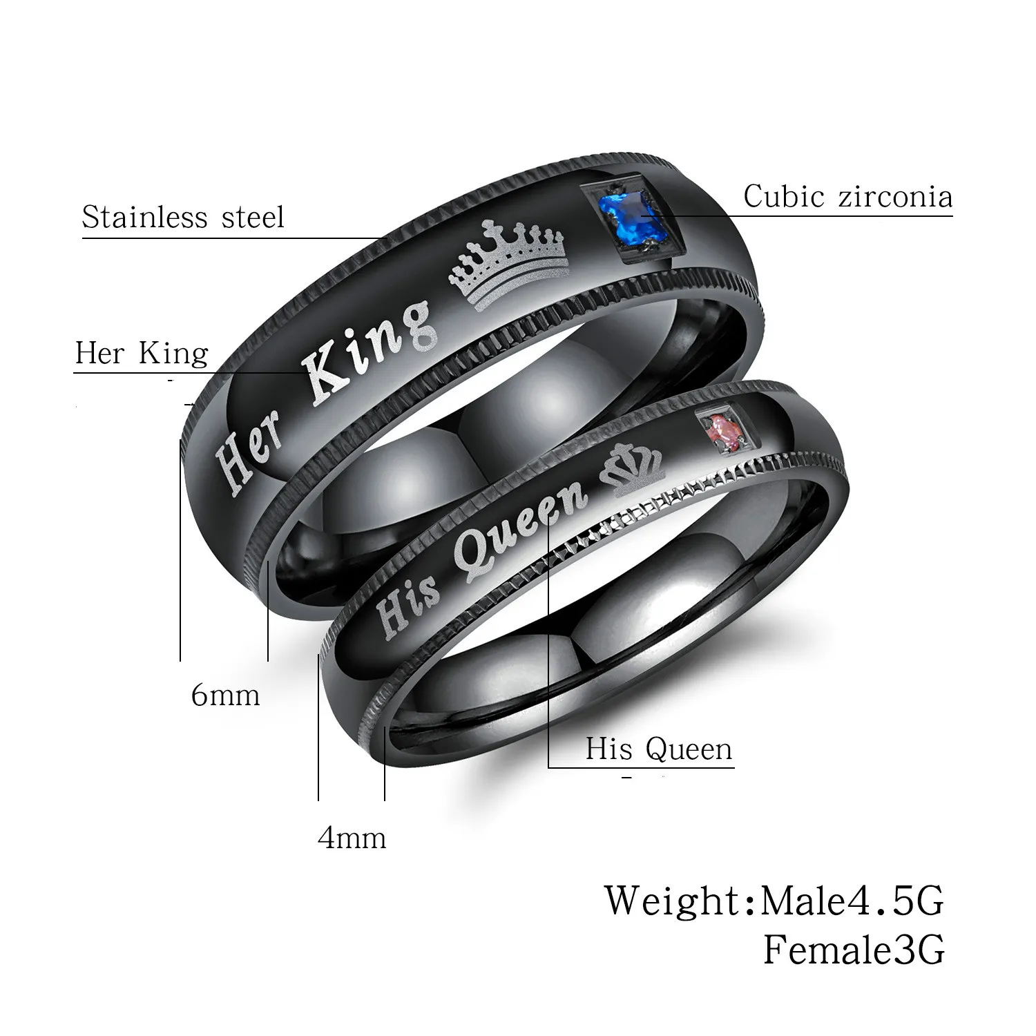 King e Queen Rings for Couples os dela combinando com ele e sua promessa de noivado Black Comfort Fi9460195